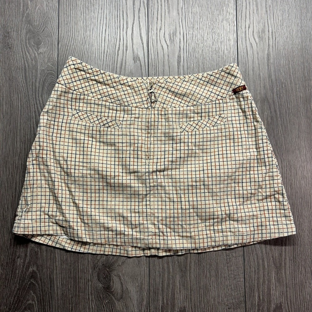 Roxy Quiksilver Corduroy Mini Skirt Plaid Y2K Cream Tan Size 7 E47287